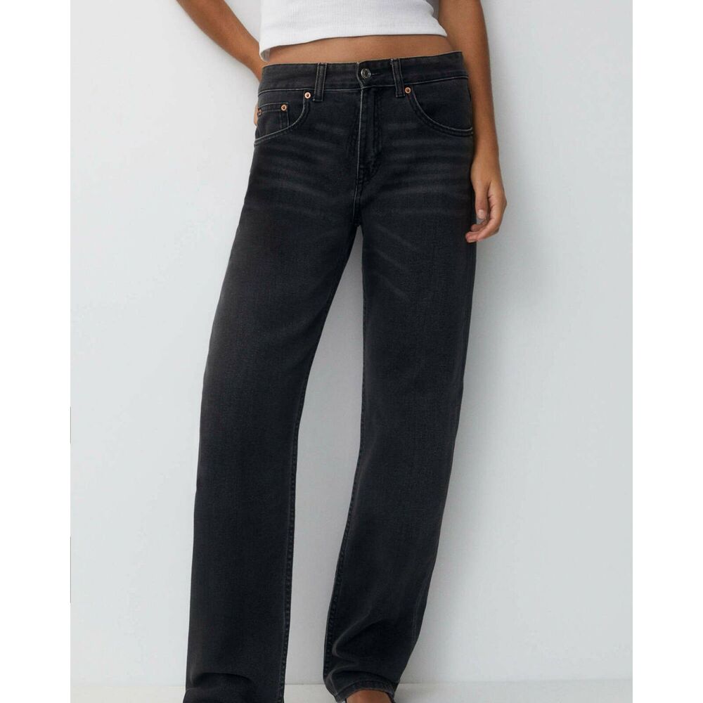 NWT black Pull & Bear Mid Waist Straight Leg Jeans Size 0 - Picture 3 of 12
